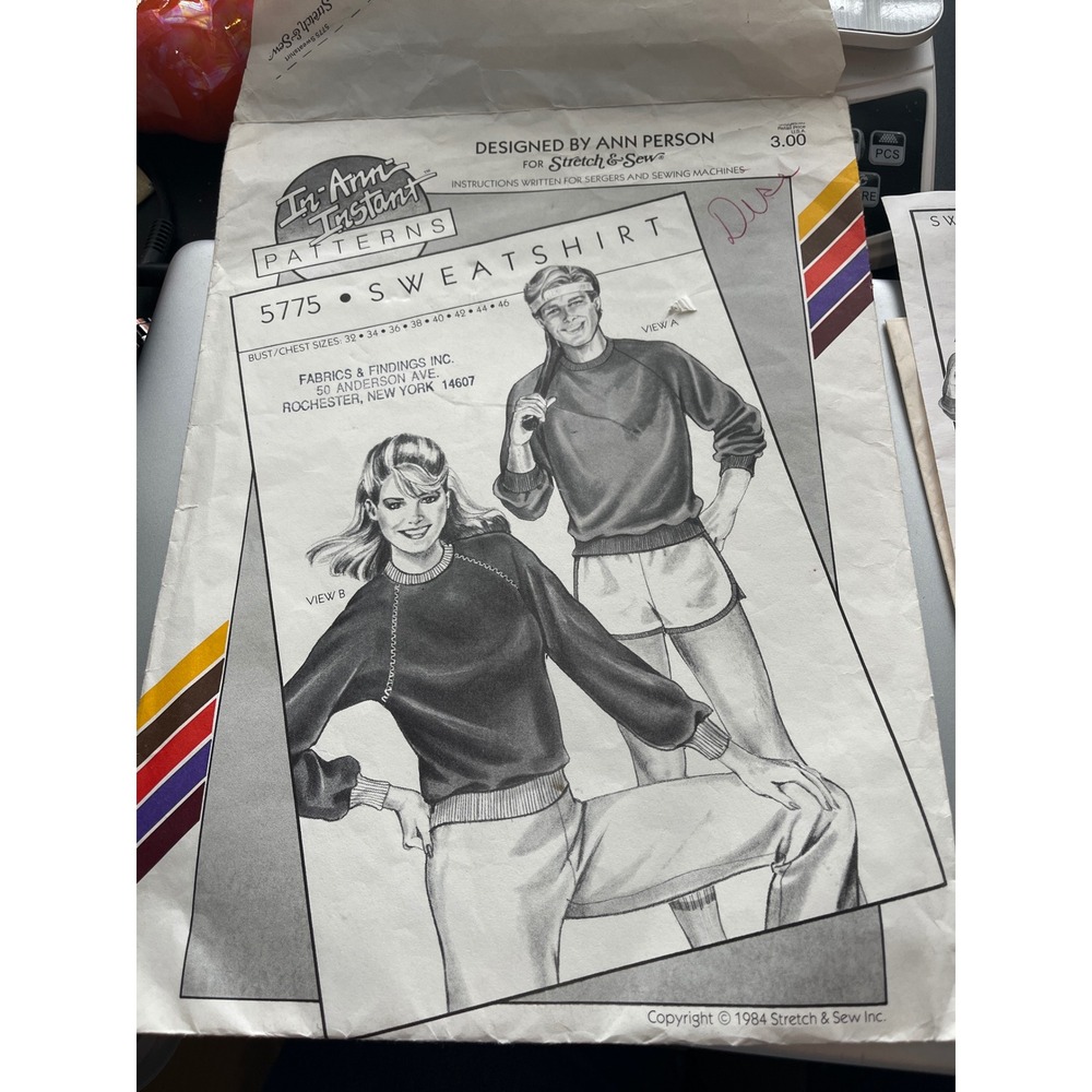 Vintage 1984 Stretch & Sew 5775 Sweatshirt Pattern Ann Person Bust Chest 32-46
